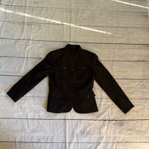 Theory Dark Brown Speckled Wool Tweed Military Style Button Jacket Size 4